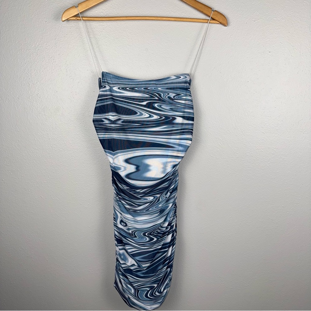 Et Clet Womens Medium Blue Dress Swirl Marble Print Sleeveless Mini Tube Bodycon